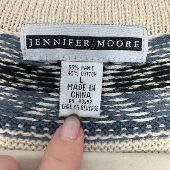 Jennifer Moore V-Neck Patterned Sweater Vest - Cream, Blue, Black - Picture 2 of 2